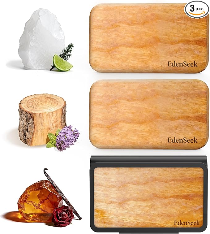 Wooden Car Air Freshener | FSC-Certified Original Wood, Visor Metal Clip, 100% Pure Essential Oils, 40+ Days Long-Lasting Odor Eliminator, 3 Refillable Scents Diffuser for Cars, Trucks, SUVs