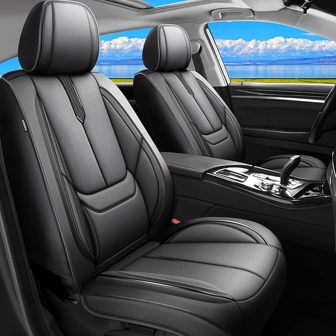 Fit Forester Car Seat Covers for Subaru Forester 2007-2024 2025 2026 -Upgraded Premium Waterproof & Breathable Leather,Airbag Compatible,All-Weather Seat Cushion Protector,Full Set,Black