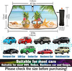 CHILL·TEK Funny Car Windshield Sun Shade Umbrella, Hawaiian Pineapple Car Sun Shade Umbrella, Block UV Rays Heat Foldable Windshield Umbrella Sun Visor Protector - Keep Vehicle Cool for Cars SUV