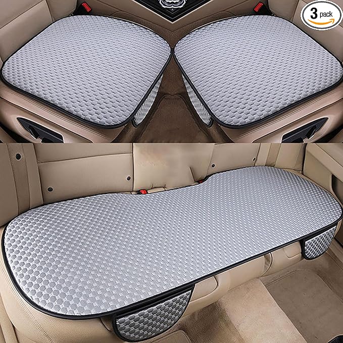 acdiac Universal Ice Silk Car Seat Cover Summer Auto Cool Cushion Breathable Cozy Non-Slip Car Seat Pads 3pcs/Sets (Gery)