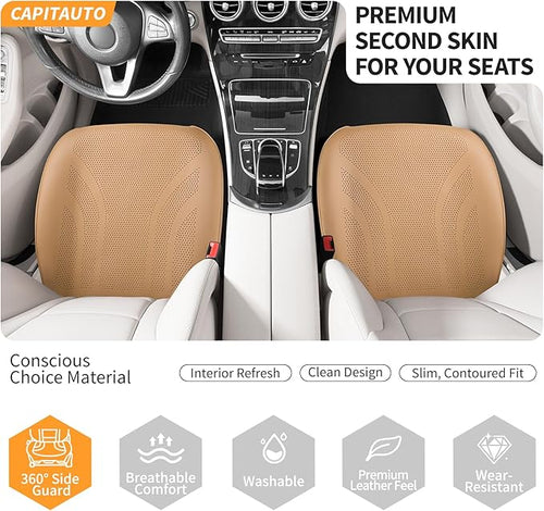 1 Piece Front Leatherette Seat Covers Faux Leather Bottom Car Seat Covers, Super Breathable,Anti-Slip,Universal Seat Covers for Cars,Full Wrapping Edge Fit for Most Sedans SUV Pick-up (Brown)