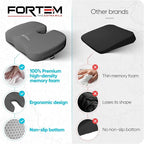 FORTEM Seat Cushion, Office Chair Cushion, Desk Chair Memory Foam, Sciatica Coccyx Tailbone Pain Relief, Pressure Relief, Sitting Pad, for Long Gaming & Sitting, Washable Cover, Non Slip, XL
