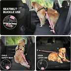 Pawaboo Dog Seat Belt Harness for Car, Dog Car Harness Seatbelt with Double Clips, Adjustable Breathable Pet Vest & Dogs Safety Tether with Elastic Bungee for Small Medium Large Pet, XXL, Pink + Black