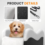Portable Small Dog Seat for Car, Luxury Center Console Dog Car Seat Booster with Safety Tethers, Anti-Collapse Pet Travel Carseat for SUV, Truck (Black/White)