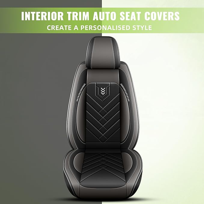 AOMSAZTO 2 Front Seat Covers Fit for Mazda 3 2010-2019: First Row 2PCS Faux Leather Waterproof Seat Covers Automotive Seat Cushion Protector(Black&Grey)
