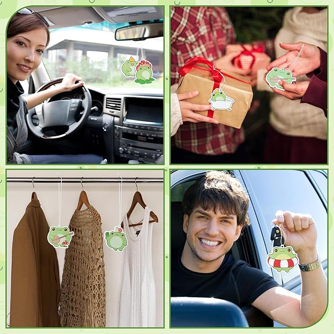 ANGOLIO 8Pcs Frog Cute Car Air Freshener Hanging Car Rearview Mirror Pendant Scent Car Ornaments Kawaii Cute Frog Fresheners Automotive Room Decor Gift for Women Teen Girls