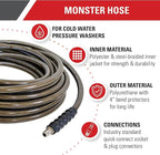 Simpson Cleaning 41034 Monster Series 4500 PSI Pressure Washer Hose, Cold Water Use, 3/8 Inch Inner Diameter, 200-Foot, Brown