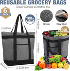 Pickmesh 6 Pcs Large Insulated Cooler Bag with Thermal Foam Insulation, Gray, Grocery, Travel, Beach, Pizza Delivery, Food Packaging, Tailgate Parties, Catering