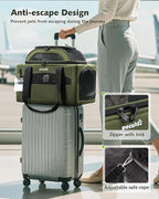 Pecute Top Side Expandable Pet Carrier Airline Approved Dog Cat Carrier, Breathable Soft-Sided with Locking Zippers, Pet Travel Bag for Small Dog Cat Leakproof Pee Pad (Olive Green)