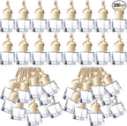 BBTO 200 Pcs Hanging Car Diffuser Bottles Bulk, Empty Clear Glass Air Freshener Bottles with Wooden Cap for Perfume Essential Oils Fragrance Aromatherapy Ornament(Square)