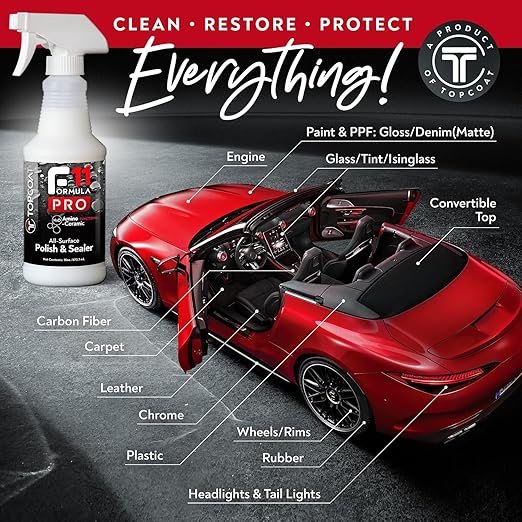 TopCoat F11PRO Starter Kit - The Most Advanced Water-Based Ceramic Coating for Cars, Motorcycles, and More - Includes 16 oz F11PRO Spray Bottle, 2 oz Travel Bottle, and 2 Microfiber Towels