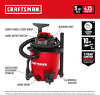 CRAFTSMAN CMXEVBE17590 9 Gallon 4.25 Peak HP Wet Dry Vac, Portable Shop Vacuum Wet and Dry with Filter, Dust Bag, Hose and Attachments for Home, Garage and Automotive Cleaning
