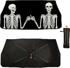 Socira Funny Skull Car Sun Shade Windshield Sunshade Umbrella Foldable Gothic Umbrella Sun Shade Sunshade Front Window Cover Skull Car Accessories Blocks Uv Rays 57" X 30"