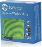 PWACCS Pressure Washer Hose 50 FT x 1/4", Power Washer Hose Kink Resistant, Universal High-Pressure Washing Extension Hoses Replacement, Compatible with M22 Stainless Steel Fittings, 3600 PSI, Green