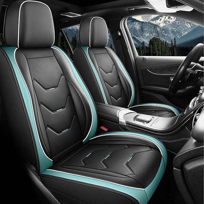 otoez Universal Leather Car Seat Covers 5 Seat Full Set Automotive Seat Protector Replacement Compatible with Most Honda Toyota Chevy Ford, Vehicles, Sedens, Trucks, SUVs (Green+Black,No Pillows)
