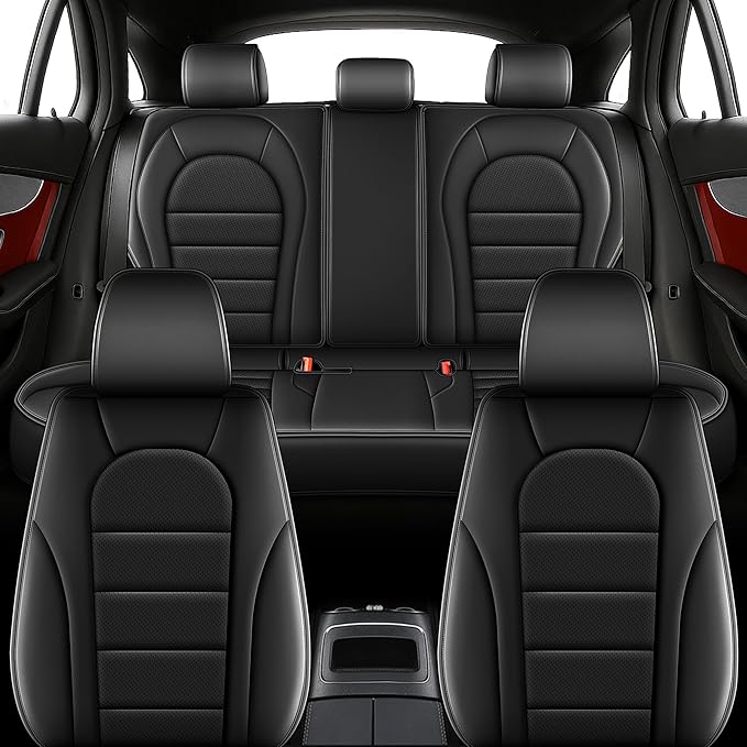 Seat Covers for Mercedes-Benz GLC 2016 2017 2018 2019 2020 2021 2022, Custom Fit Car Seat Protectors Full Set, Waterproof Premium Leather, for 5-Seater Model - Black
