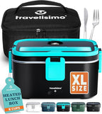 TRAVELISIMO Extra-Large Electric Lunch Box For Adults Holds up to 8 Cups - 100W Heated Lunch Box For Men 1.8L, Portable Food Warmer for Travel & Work, Loncheras Electricas Para Calentar Almuerzo