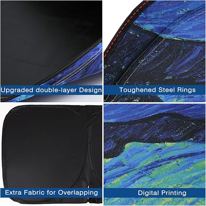 Car Windshield Sun Shade, Reflective Sunshade Blocks UV Rays, Keep Car Interior Cool, Front Foldable Windshield for Hatchback, Truck, SUV, MPV (63x32 inches)
