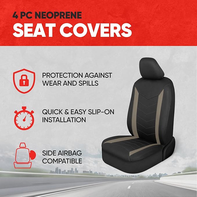 Motor Trend Neoprene Waterproof Seat Covers for Cars, Trucks, & SUV – Black & Beige Automotive Interior Protectors - Rear Split Bench Protector for Kids Dogs & Pets – Forros para Asientos de Carro