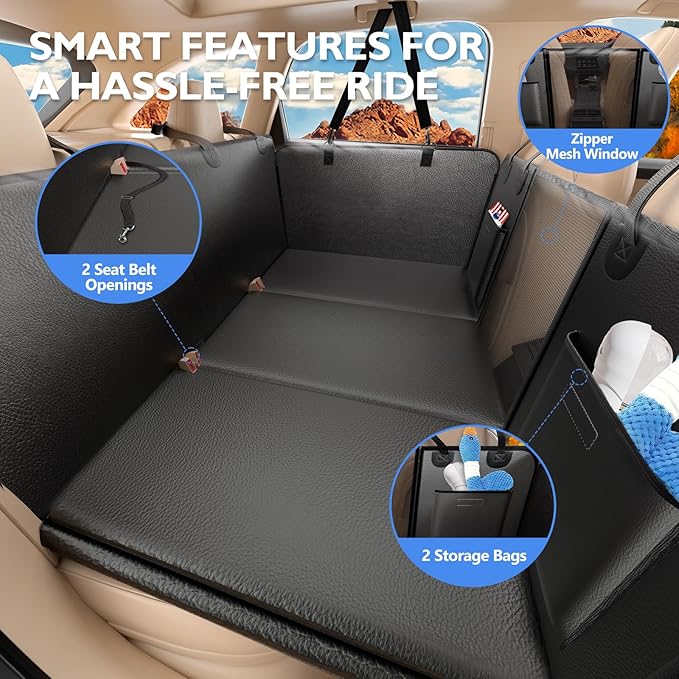 Back Seat Extender for Dogs-Large Space, Upgraded Egg Crate Foam Soft Dog Car Seat Cover Holds 420lbs, Sturdy Backseat Extender, Waterproof Pet Car Bed Dog Hammock for Car, SUV, Truck