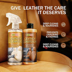 Leather Cleaner and Conditioner Kit, Leather Care for Car Seats, Furniture, Couches, Boots, Bags & More, Safe for Any Color, 2 x 16oz