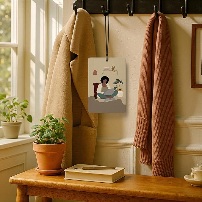 Boho Black Women Reading Car Air Freshener 4 Pcs, Book Lover Gifts Air Freshener Hanging for Cars Books Closet Drawer, Boho Neutral Car Accessories Gifts for Black Women Girls