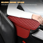 Car Center Console Cover, Leather Vehicle Armrest Seat Box Cushion Pad with Storage Bags, Waterproof Automotive Middle Console Protector, Universal for SUV RV Truck (Wine Red)