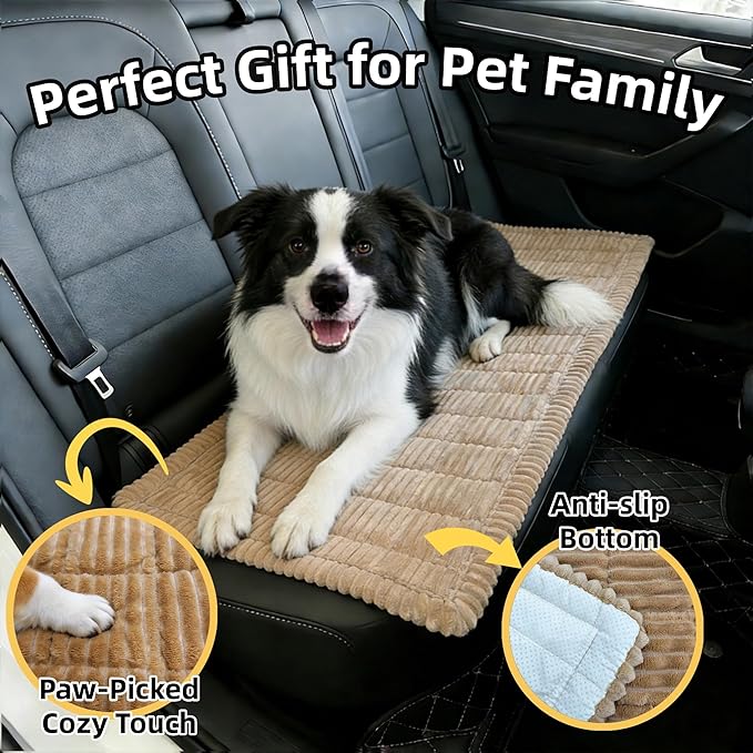 Dog Car Seat Cover, Pet Couch Covers for Car and Sofa, Non-Slip Backseat Pet Bed Mat, Machine Washable, Soft Plush Travel Seat Protector with Portable Storage Bag (Brown,23.6''×59'')