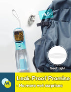 Portable Water Bottle for Small Dogs, 3 in 1 Pet Travel Bowl Dispenser with Food Treat Container & Poop Bag Holder, Summer Hiking Walking Accessories for Puppy On The Go - Blue, 10oz