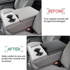 JDMCAR Thicker Center Console Cushion Compatible with 2015-2026 Ford F150 / 2017-2026 F250 F350 F450 with 40/20/40 Jump Seat, Customized PU Leather Cover Center Console Lid Protector (Jump Seat Only)
