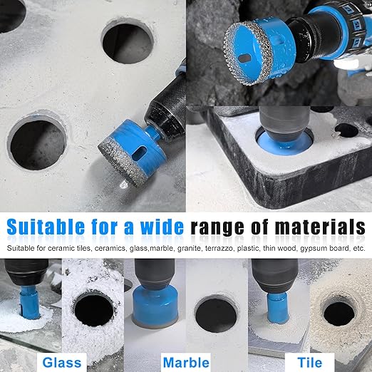 Diamond Hole Saw Tile Drill Bits Kit, 11 PCS Serrated Brazing Core Drill Bit Set with EVA Hole Saw Guide Jig, Hole Saw Sets for Ceramic, Glass, Tile, Marble, Granite, Gypsum
