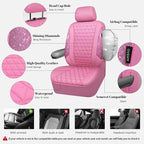 CAR PASS Bling Diamond Pink Leather Car Seat Covers for 2 Front Seats Protector, Waterproof Shining Glitter Sparkly Crystal Universal Armrest Fit Automotive Truck SUV Cute Women Girl, Pink Rhinestone