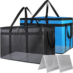 Bodaon 2PK Cooler Insulated Food Delivery Bag with Bottom for Delivery Drivers, XXX-Large Thermal Bags for Catering/Hot Pizza, Travel/Camping/Picnic Basket，Grocery Reusable Warmer Frozen, Black-Blue