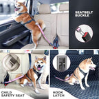 IOKHEIRA Dog Seat Belt 3-in-1 Car Harness for Pets Adjustable Safety Seatbelt Nylon Reflective Bungee Fabric Dog Car Harness with Clip Hook Latch & Buckle, Swivel Zinc Alloy Carabiner (Pink)
