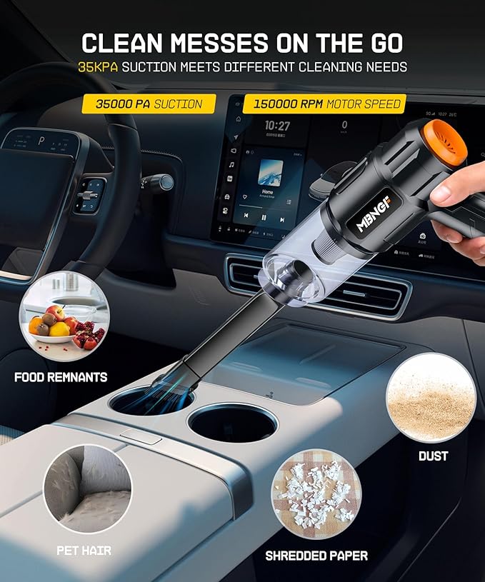 Car Vacuum Portable Cordless, 35000PA High Power Suction & Blower, Wireless Handheld Vacuum Cleaner for Car, Home, Office, Pet(Abyssal Black)