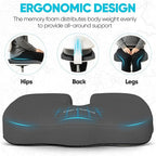 FORTEM Seat Cushion, Office Chair Cushion, Desk Chair Memory Foam, Sciatica Coccyx Tailbone Pain Relief, Pressure Relief, Sitting Pad, for Long Gaming & Sitting, Washable Cover, Non Slip, XL