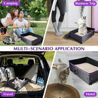 20x14x6.5 Inches, Large Portable Cat Travel Litter Box with Zipped Lid & 10 Liners, Leak-Proof, Lightweight, Sturdy & Waterproof and Foldable Travel Cat Litter Box for Hotels, Car, & Camping