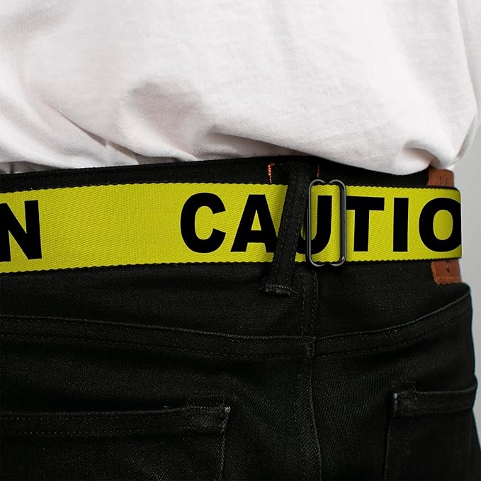 Buckle-Down Seatbelt Belt - CAUTION Yellow/Black - 1.0" Wide - 20-36 Inches in Length