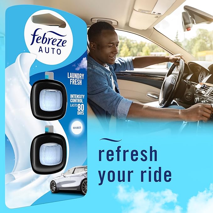 Febreze Car Air Freshener Vent Clip Laundry Fresh Scent, .07 oz. Car Vent Clip, Pack of 4