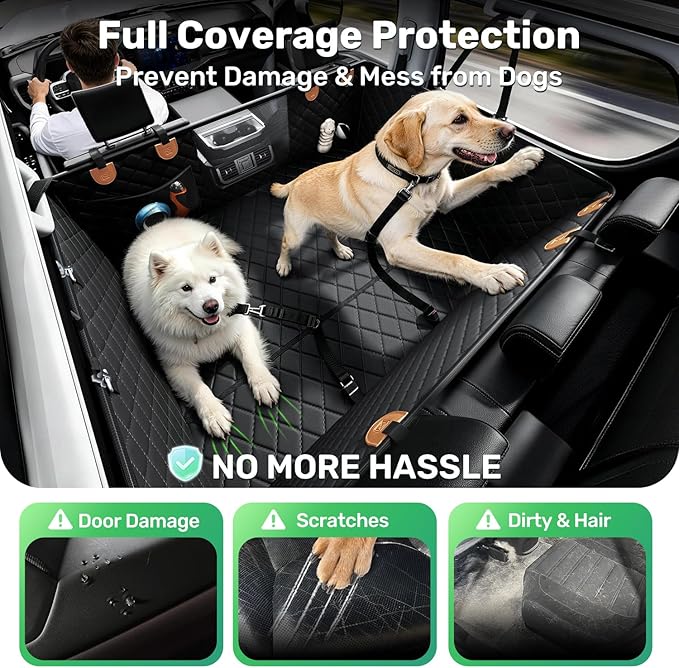 Zanch Heavy-Duty Dog Truck Seat Cover, Flat Solid Back Seat Extender for Multi Large Dogs, Hard-Base Supports 450 lb, Waterproof Hammock Protector, XL for Full-Size Crew Cab Trucks & SUVs, Orange