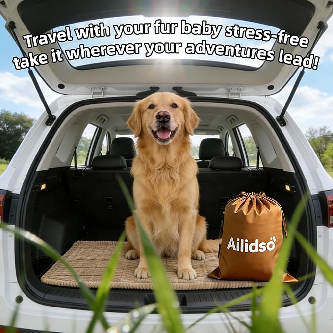 Dog Car Seat Cover, Pet Couch Covers for Car and Sofa, Non-Slip Backseat Pet Bed Mat, Machine Washable, Soft Plush Travel Seat Protector with Portable Storage Bag (Brown,23.6''×59'')