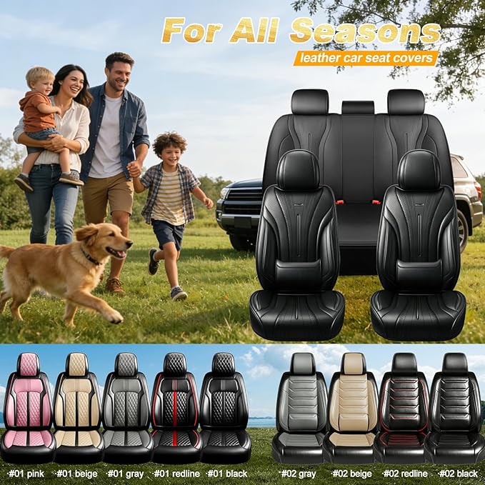Fit RAV4 Car Seat Covers for Select Toyota RAV 4 2013-2026 /RAV4 Hybrid - Premium Full Coverage Leather, Waterproof & All Weather Seat Cushion Protector, Full Set, Black