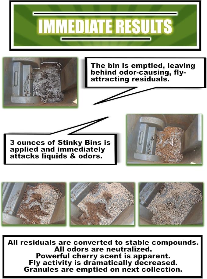 Garbage Odor Eliminator – Cherry Scented Absorbing Granules for Trash Bins, Dumpsters, Garbage Cans, and Outdoor Waste – All-Natural Sludge Control and Deodorizer – 24 oz Bag