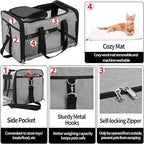 Soft Sided Cat/Dog Carrier,Collapsible Pets Travel Carriers for Pet/Puppy with Shoulder Strap & Removable Mat,Mesh Top Load Small Dogs/Cats Carry Bag Up to 17 Lbs TSA Airline Approved（Grey,M）