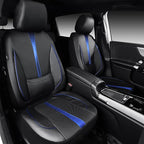 CAR PASS Nappa Leather Two Front Car Seat Covers, Water Resistant Faux PU Leather Seat Covers, 3D Foam Support Automotive Seat Covers Comfortable & Durable Universal Fit for Cars SUV Truck, Black Blue