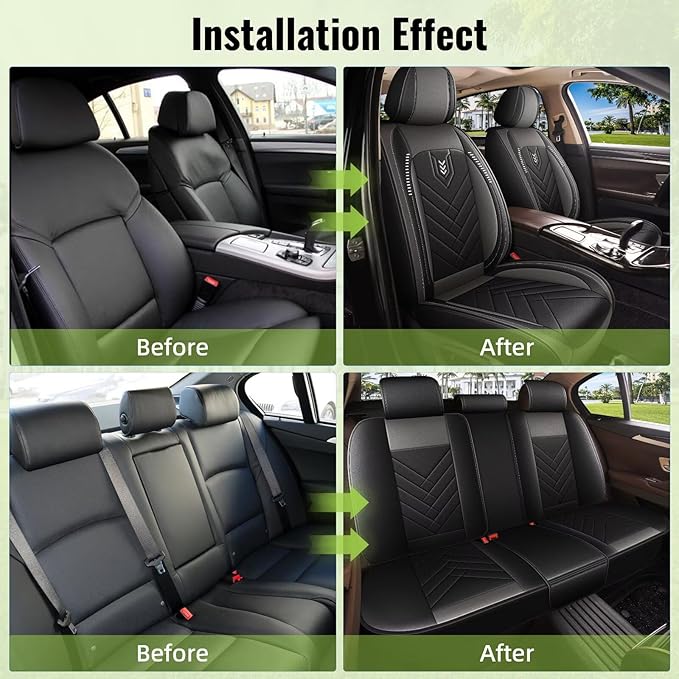 AOMSAZTO Full Set Seat Covers Fit for Mazda CX5 CX-5 2013-2026: 2 Row 5 Seats Faux Leather Waterproof Seat Covers Automotive Seat Cushion Protector(Black&Grey)