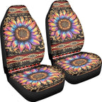 BIGCARJOB Native Tribal Sunflower Car Seat Covers Set Universal Car Interior Seat Rugs 2 Pcs Aztec Sunflower Auto Front Seat Protector Set Sunflower Car Accessories