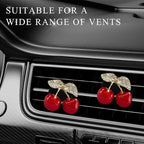 4PCS Cherry Car Air Vent Freshener Perfume Clip, Rhinestone Vehicle A/C Outlet Clips Bling Charm with Scented Pads, Sparkly Diamond Vent Clamp Cute Cherry Decoration for Women