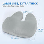 Sytopia Extra Large Office Chair Cushion, 19" x 17" Ergonomic Memory Foam Seat Cushion, Pressure Relief for Tailbone Pain, Sciatica & Hip Pain, Booster Pad for Sitting & Driving, Gray