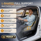 Memory Foam Car Seat Cushion with Lumbar Support, L-Shaped Ergonomic Design for Long Driving, Pressure-Relief Comfort for Car, SUV, Semi Truck & Office Chair